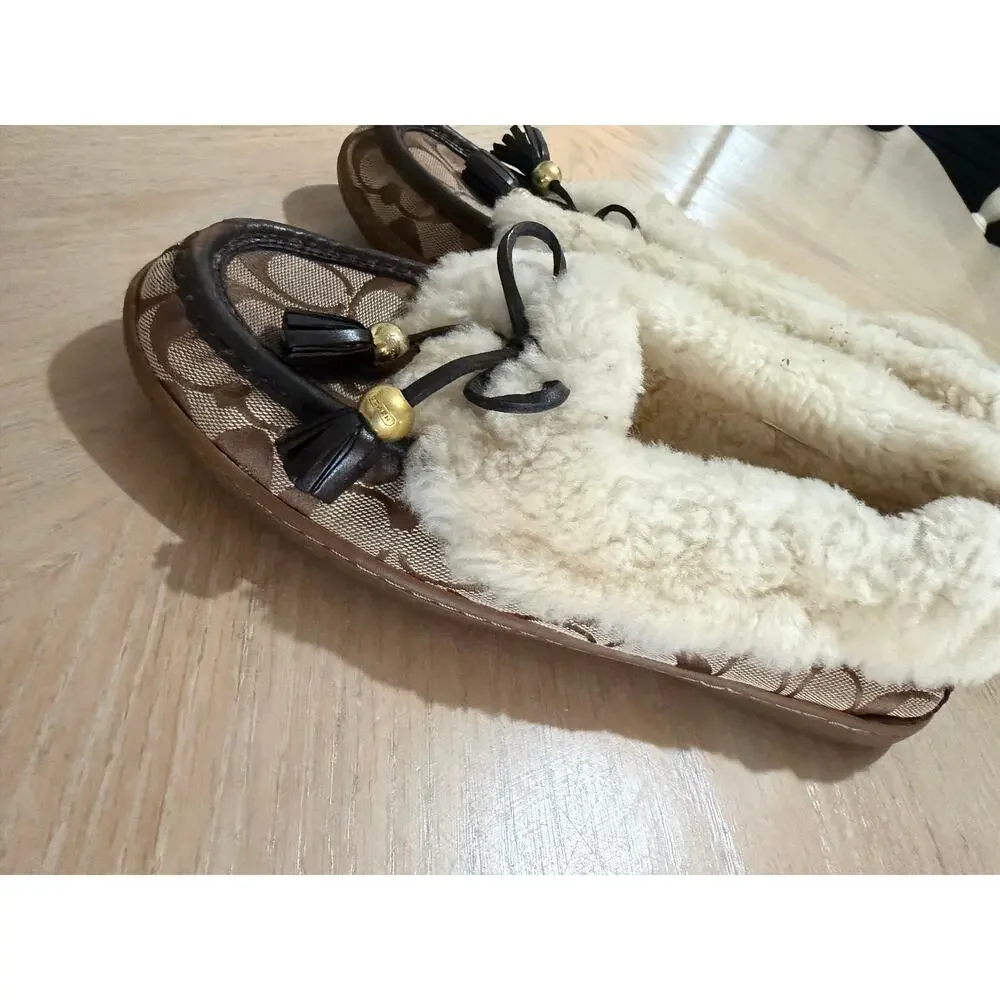 Coach Fiona Shearling Moccasins Women's Slip-On Loafers Monogram logo size 10